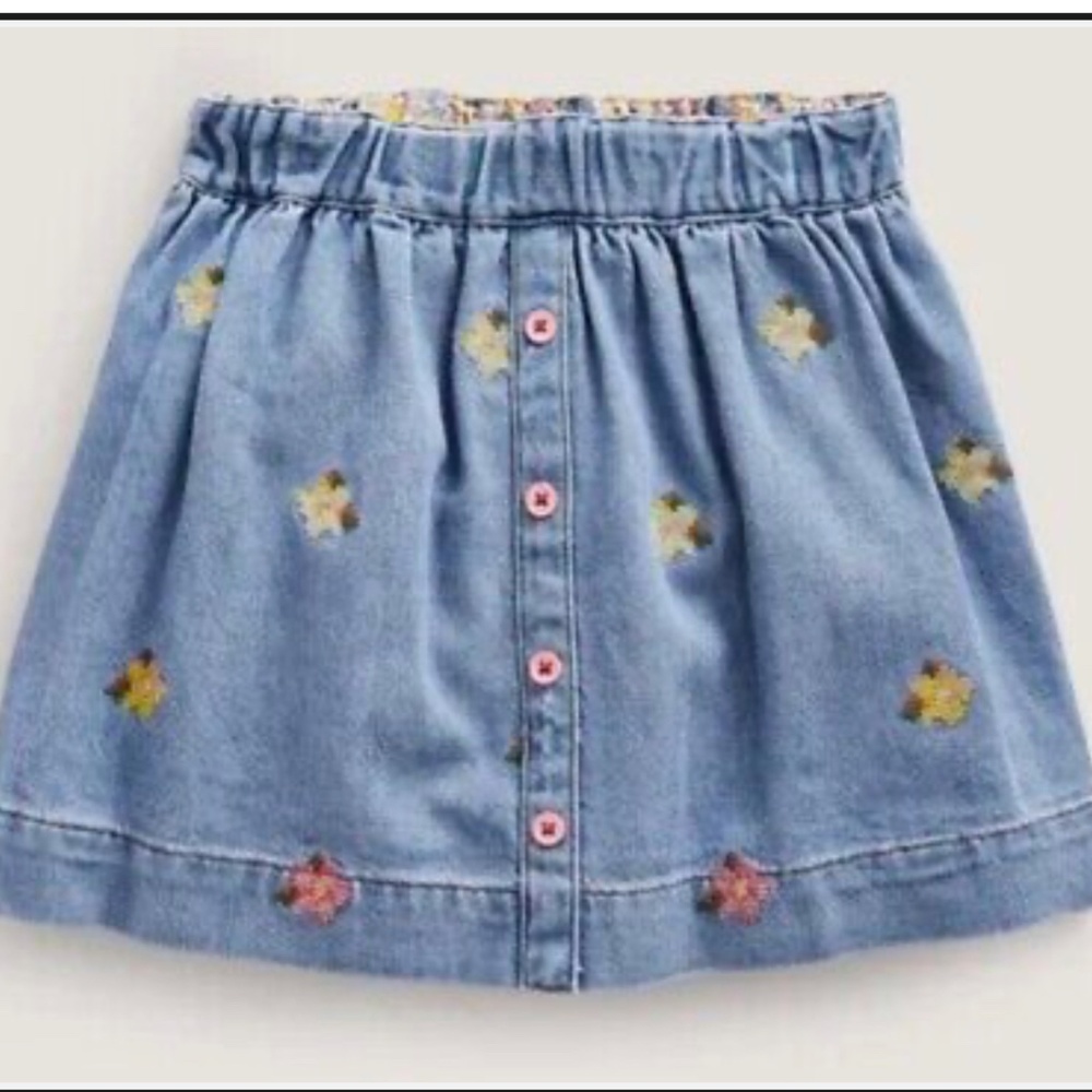 Mini Boden Girls Embroidered Denim Skirt